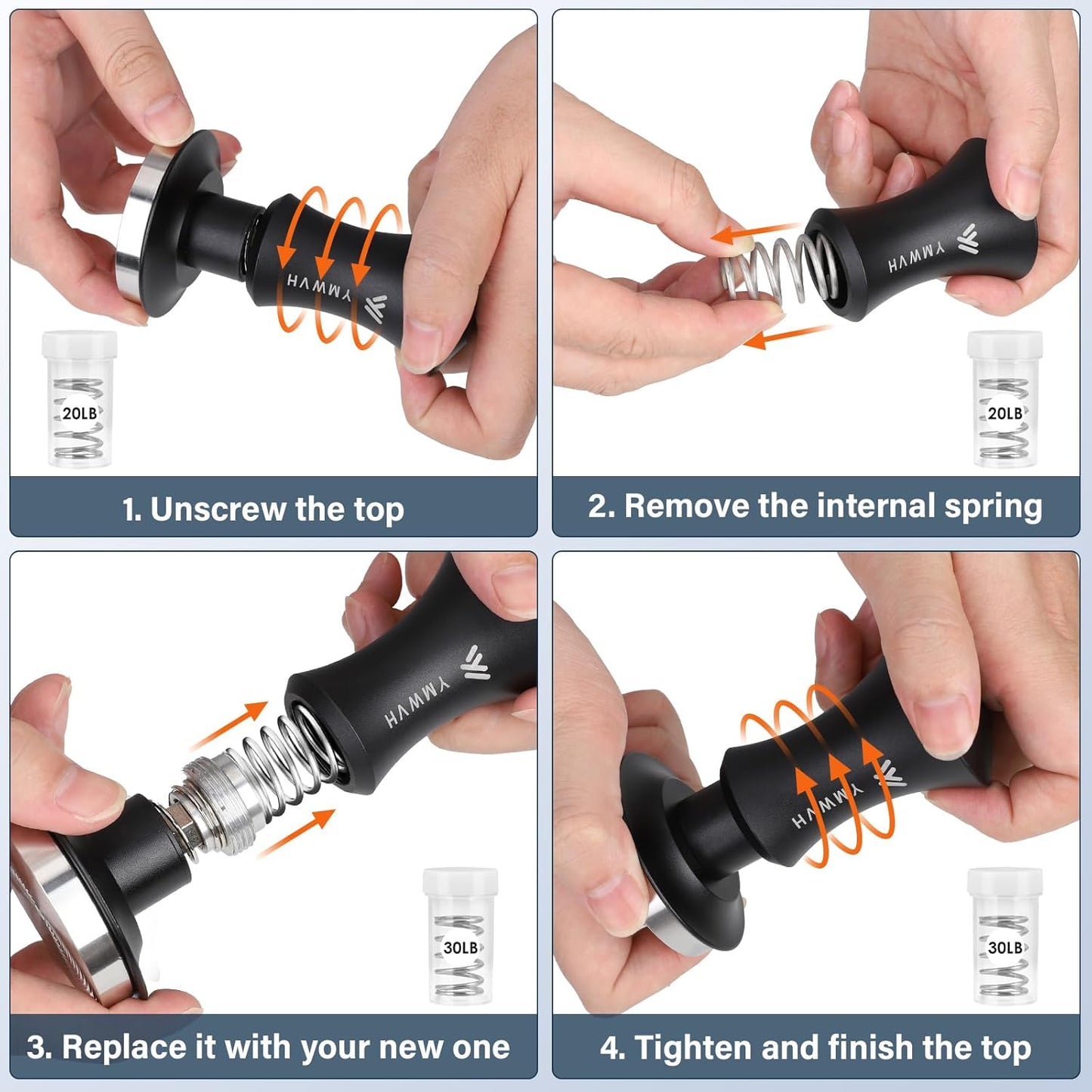 Espresso Tamper 53.3mm with 20lb/30lbs Replacement Springs Tamper Black, Professional Barista Coffee Tamper With 100% Stainless Steel Ripple Base, Compatible with Breville 54mm Portafilter