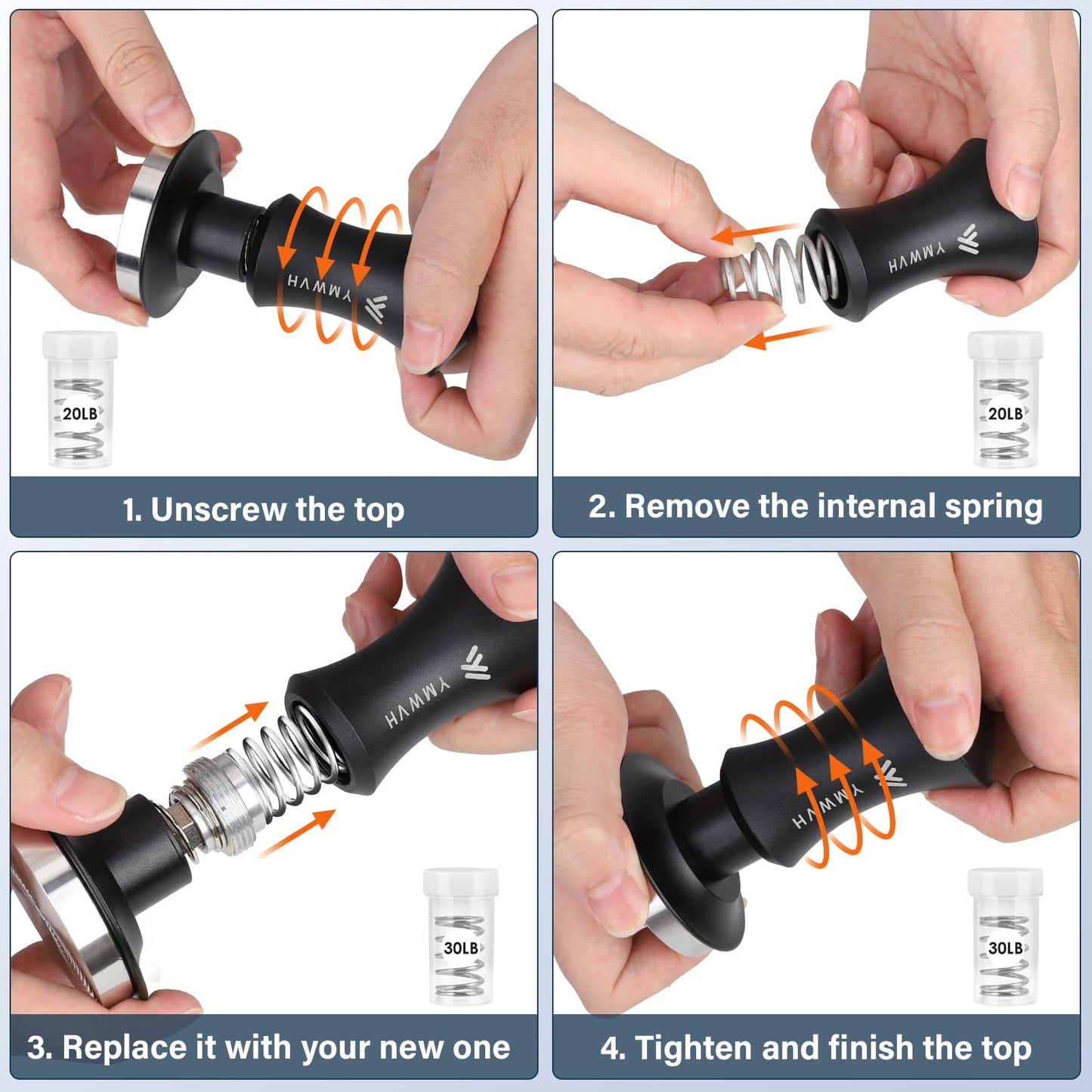 Espresso Tamper 53.3mm with 20lb/30lbs Replacement Springs Tamper Black, Professional Barista Coffee Tamper With 100% Stainless Steel Ripple Base, Compatible with Breville 54mm Portafilter