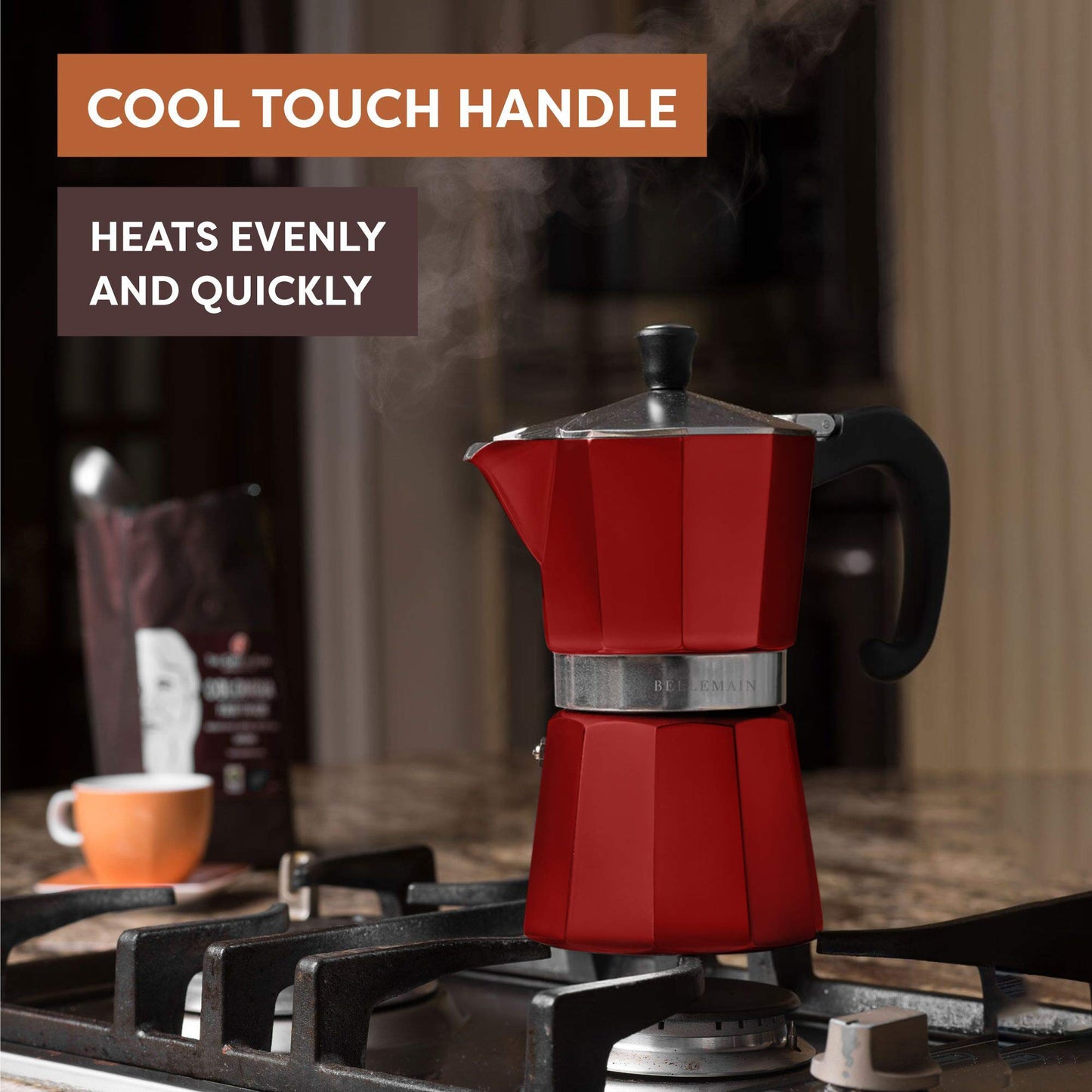 Bellemain Stovetop Espresso Maker Moka Pot (White, 3 Cup)