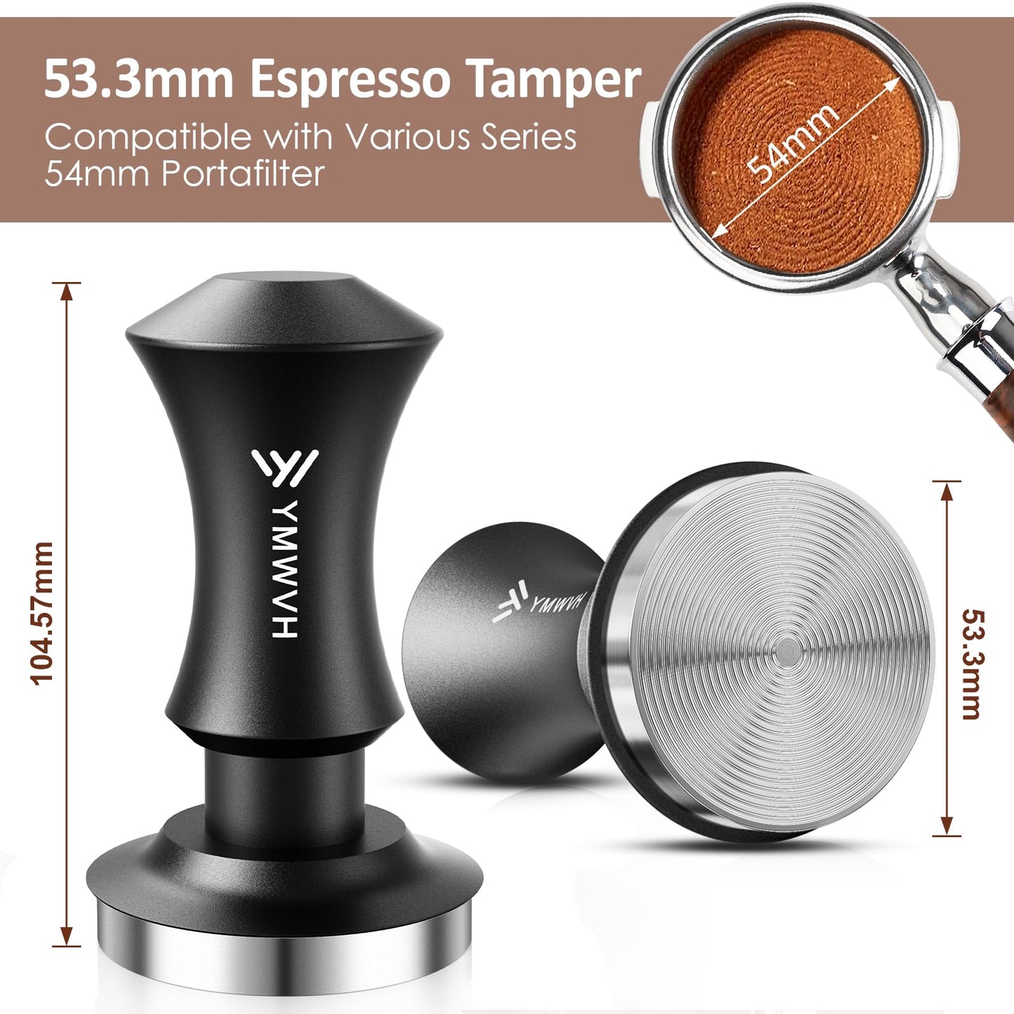Espresso Tamper 53.3mm with 20lb/30lbs Replacement Springs Tamper Black, Professional Barista Coffee Tamper With 100% Stainless Steel Ripple Base, Compatible with Breville 54mm Portafilter