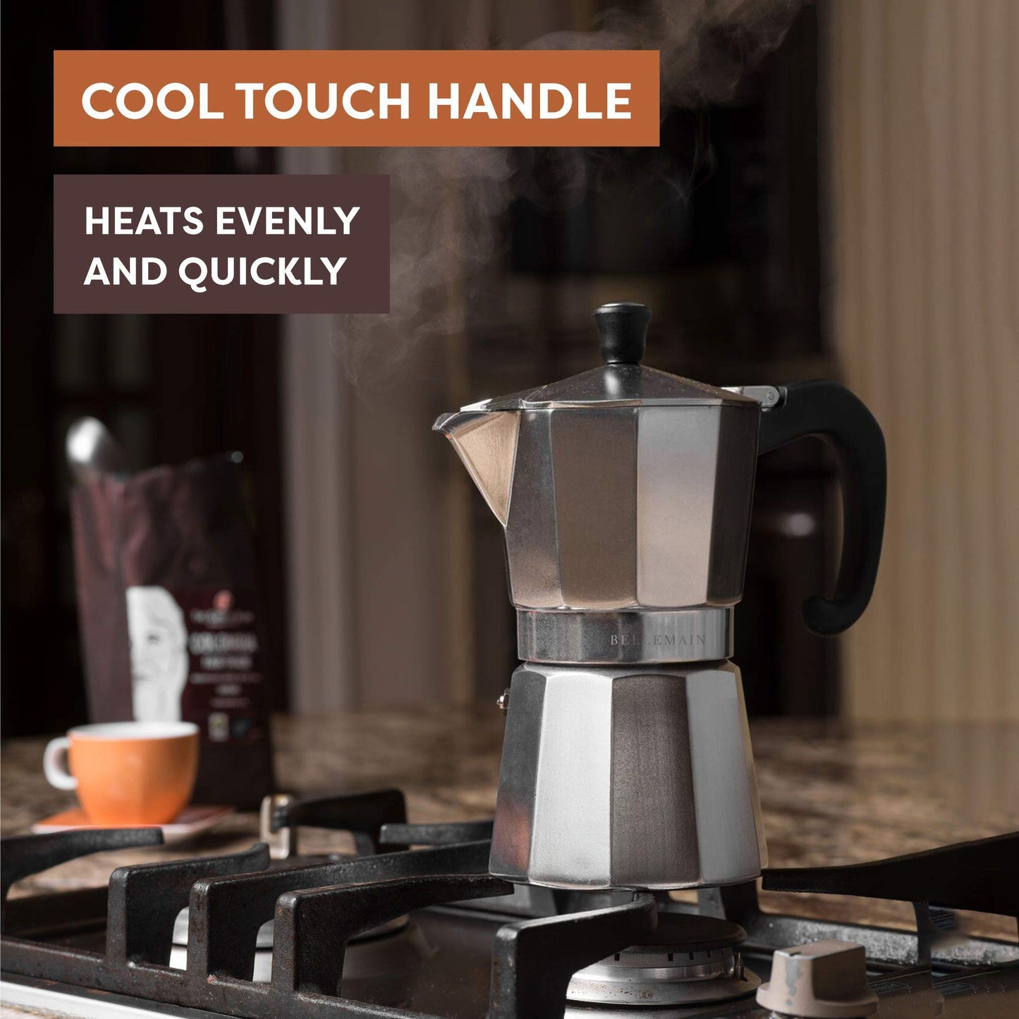 Bellemain Stovetop Espresso Maker Moka Pot (White, 3 Cup)