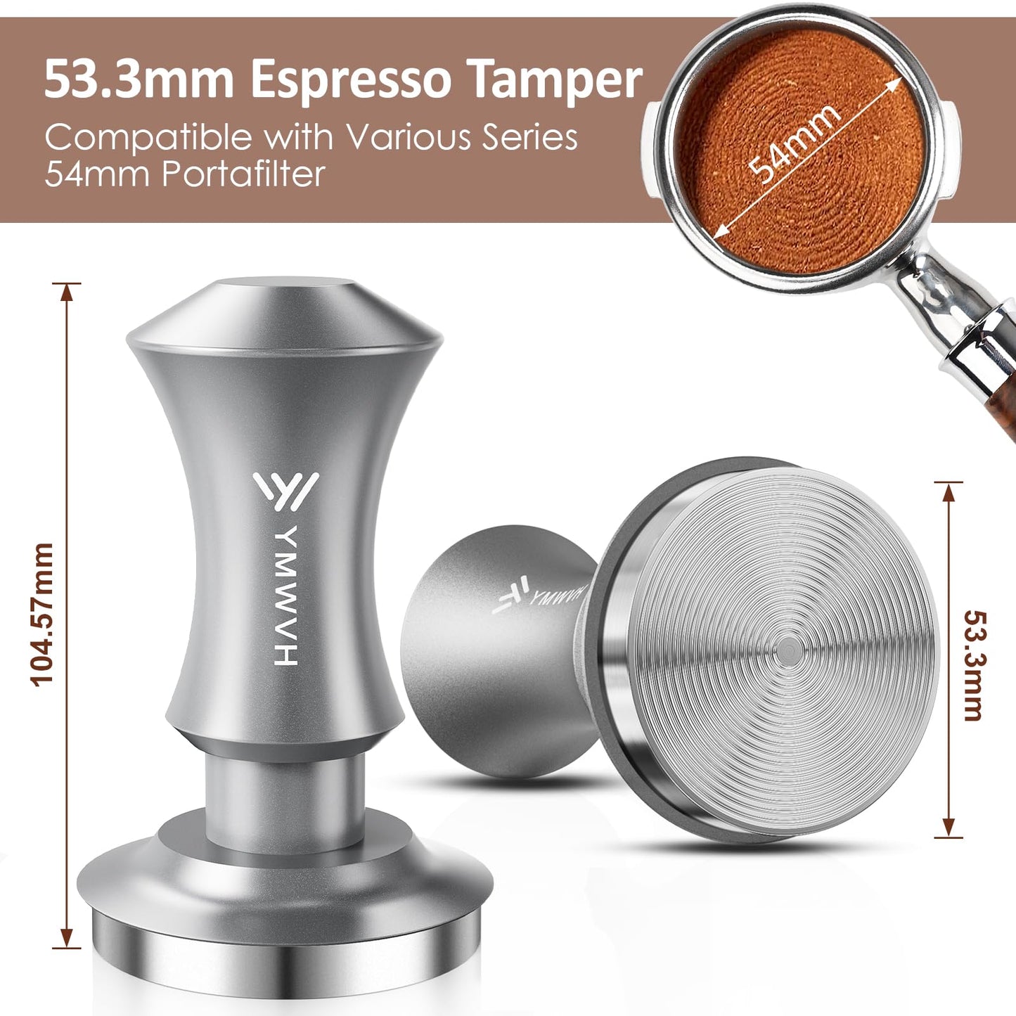 Espresso Tamper 53.3mm with 20lb/30lbs Replacement Springs Tamper Black, Professional Barista Coffee Tamper With 100% Stainless Steel Ripple Base, Compatible with Breville 54mm Portafilter