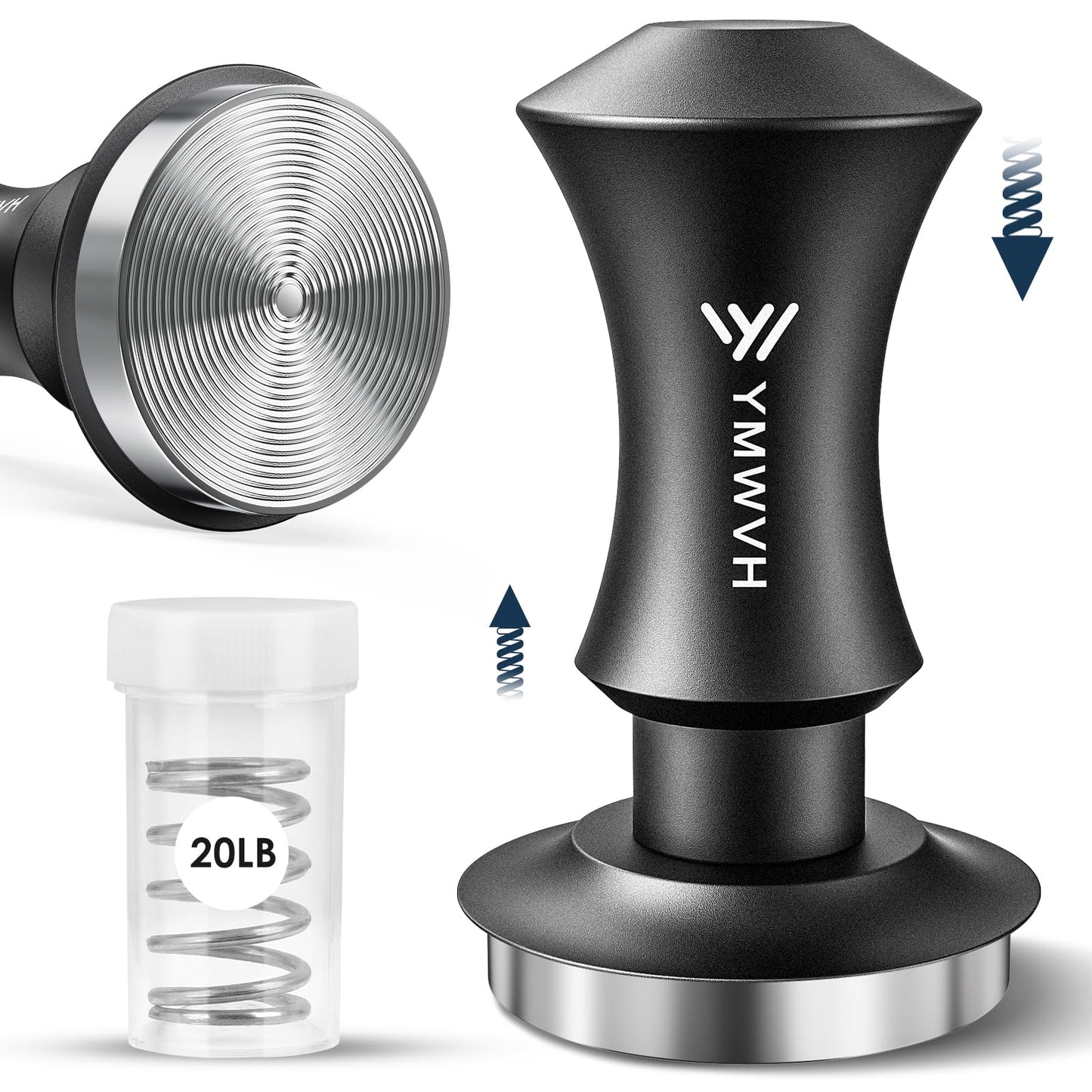 Espresso Tamper 53.3mm with 20lb/30lbs Replacement Springs Tamper Black, Professional Barista Coffee Tamper With 100% Stainless Steel Ripple Base, Compatible with Breville 54mm Portafilter