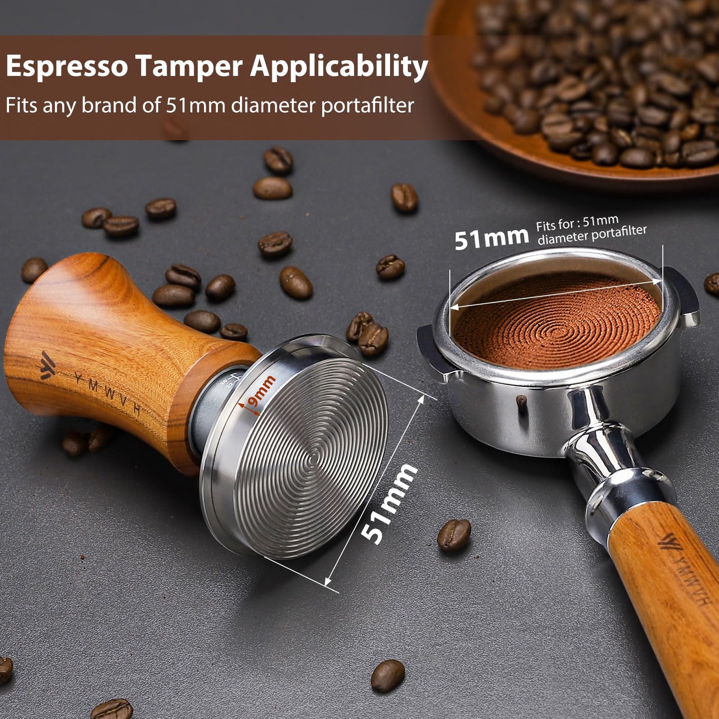 Espresso Tamper 53.3mm with 20lb/30lbs Replacement Springs Tamper Black, Professional Barista Coffee Tamper With 100% Stainless Steel Ripple Base, Compatible with Breville 54mm Portafilter