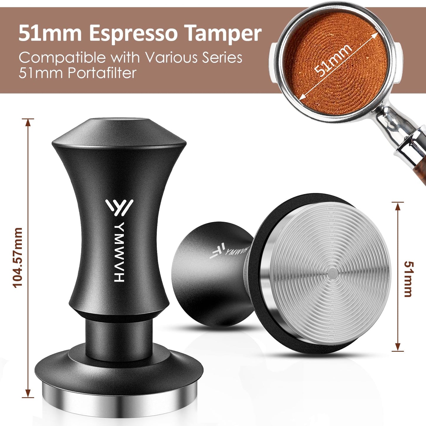Espresso Tamper 53.3mm with 20lb/30lbs Replacement Springs Tamper Black, Professional Barista Coffee Tamper With 100% Stainless Steel Ripple Base, Compatible with Breville 54mm Portafilter
