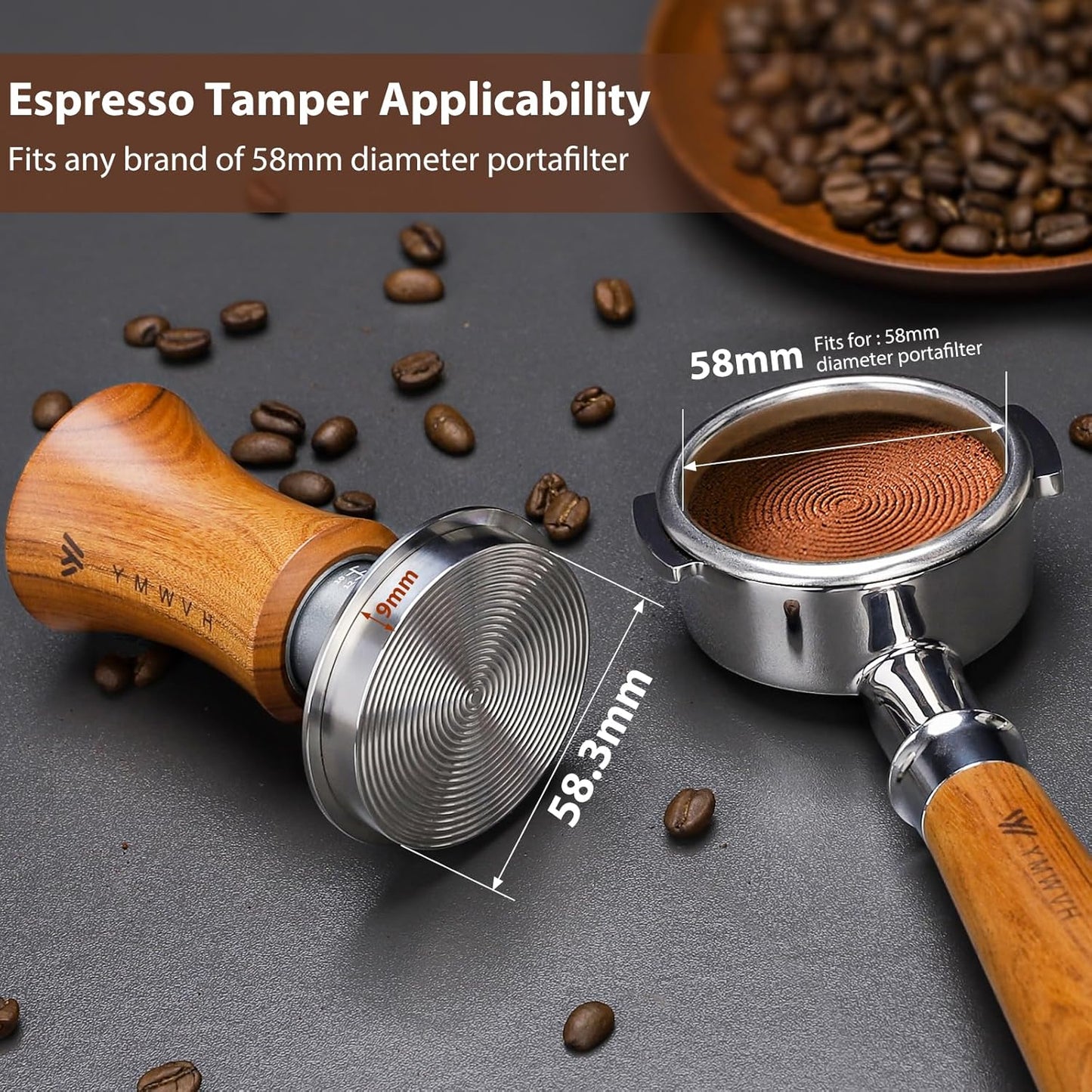 Espresso Tamper 53.3mm with 20lb/30lbs Replacement Springs Tamper Black, Professional Barista Coffee Tamper With 100% Stainless Steel Ripple Base, Compatible with Breville 54mm Portafilter