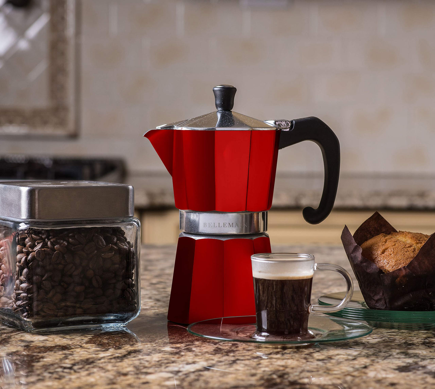 Bellemain Stovetop Espresso Maker Moka Pot (White, 3 Cup)